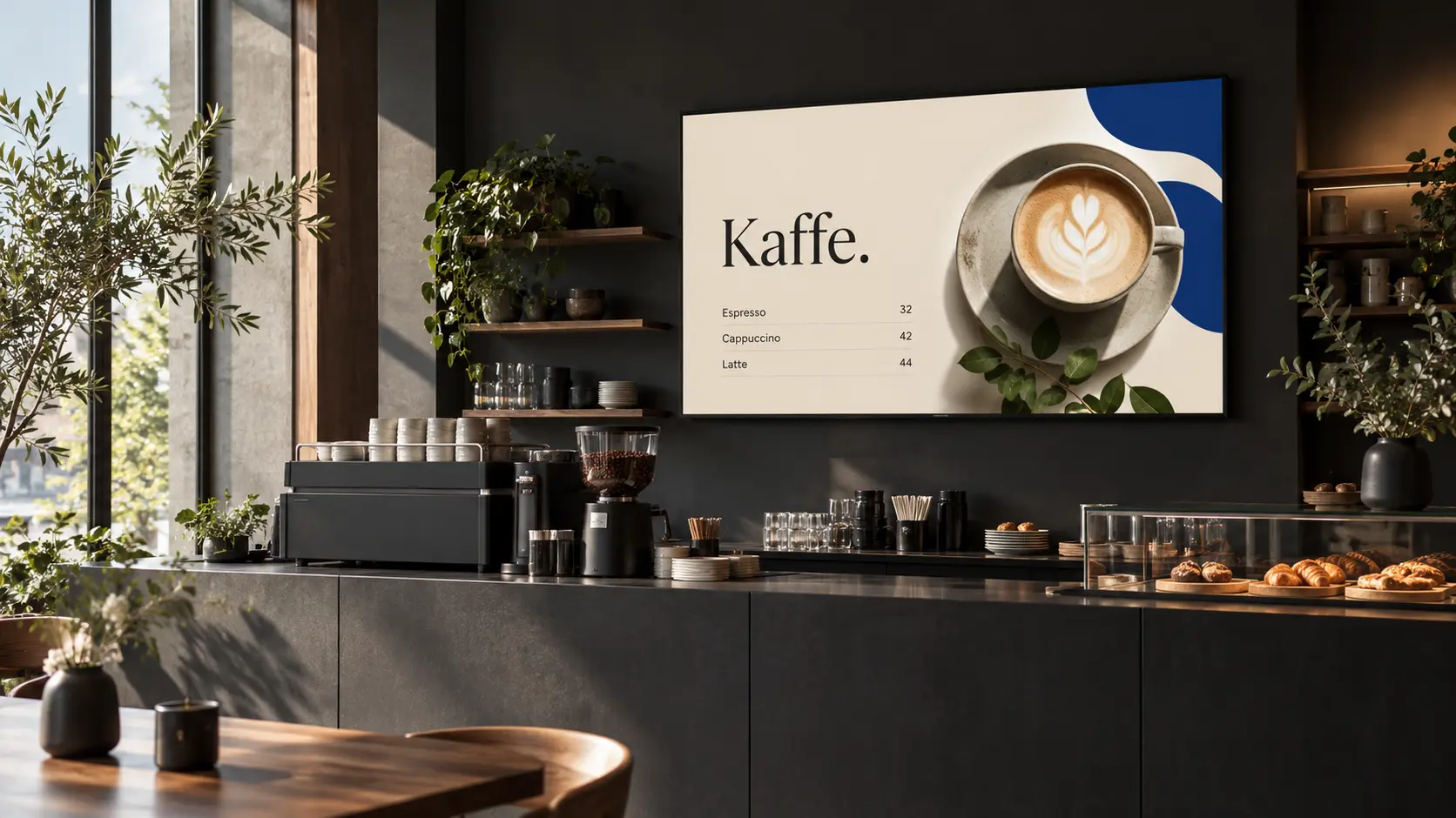 Digital meny på en skärm i ett café
